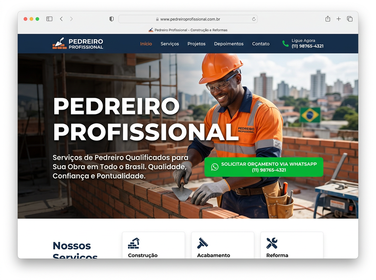 Exemplo de site para Pedreiro